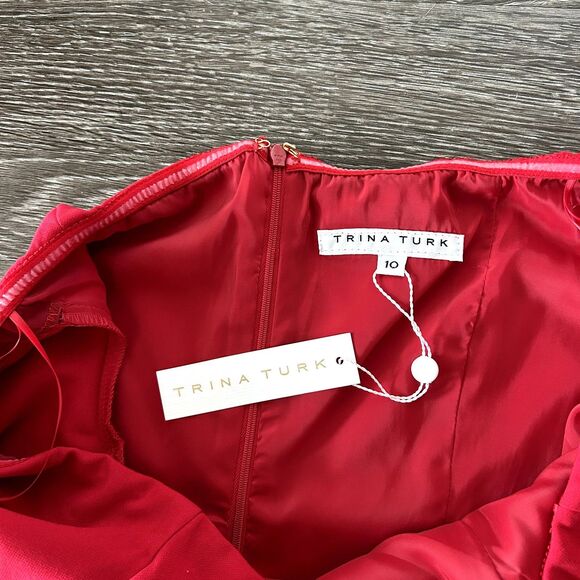 NWT Trina Turk Luxe Drape Chili Red Off Shoulder Red Top 3/4 Bell Sleeve Size 10 - Picture 6 of 11